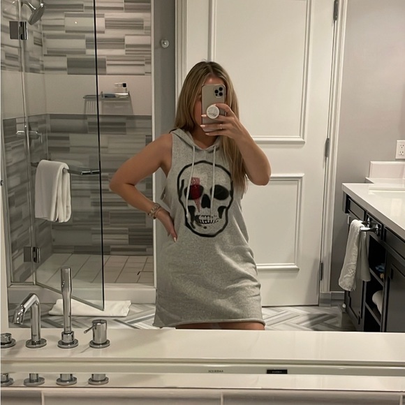 Chaser Dresses & Skirts - Chaser Graffiti Rhinestone Bolt Skull Hoodie Dress